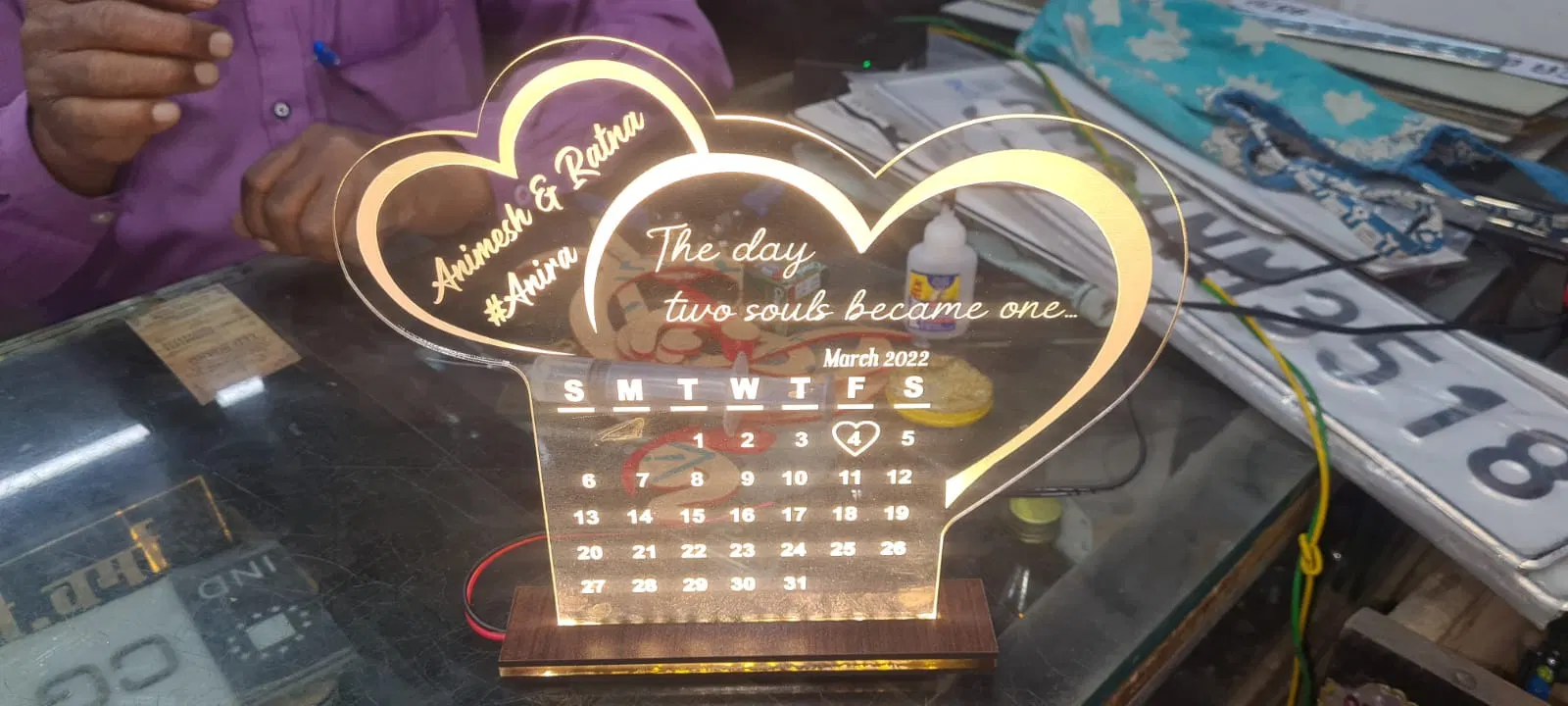 Custom engraved acrylic and metal work